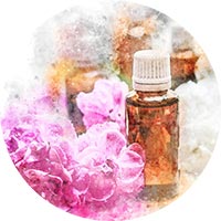 Eterisk olja förkylning rosa blommor